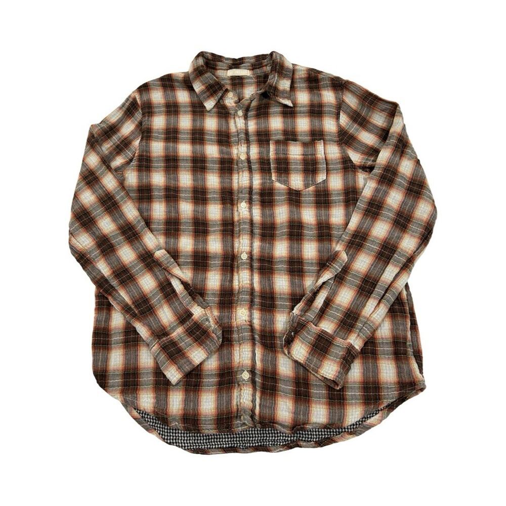 CP Shades Flannel Shirt Size XL Brown & Cream Plaid Double Gauze Cotton Layer